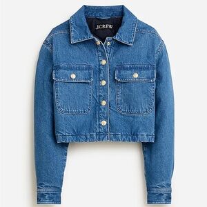 JCrew Cropped denim puffer jacket